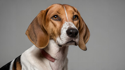 beagle dog portrait with a collar and collar around its neck, close up dslr studio photograph,