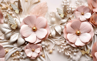 Elegant Paper Floral Artwork With Golden Butterfly Accents