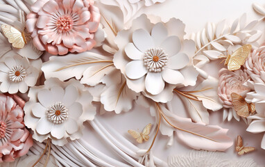 Elegant Paper Floral Artwork With Golden Butterfly Accents