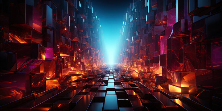 An electric neon tunnel, creating a feeling that a galactic secret is hidden ahe
