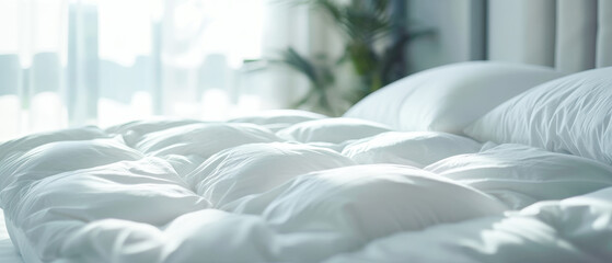 The mattress is white, clean, soft and pleasant to sleep on. - obrazy, fototapety, plakaty