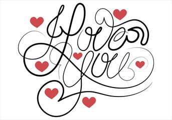 Continuous one line drawing of i love you text with love shape vector art illustration