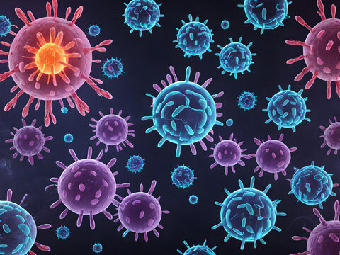 graphic 3d image of viruses bacteria molecules