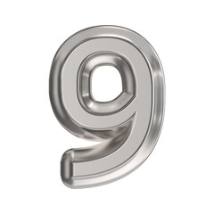 Steel font Number 9 NINE 3D