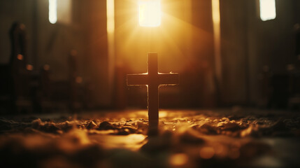 Divine Light: Silhouette of a Cross in a Church