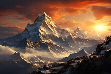 Cercles muraux Himalaya Himalayas. Mountain range at sunrise or sunset. Generative AI Art. Beautiful view.