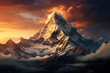 Papier Peint photo Himalaya Himalayas. Mountain range at sunrise or sunset. Generative AI Art. Beautiful view.