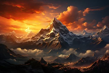 Photo sur Plexiglas Himalaya Himalayas. Mountain range at sunrise or sunset. Generative AI Art. Beautiful view.