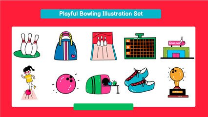 Playful Bowling Illustration Set