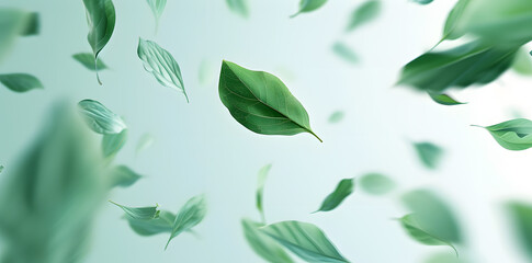 Green flying leaves background