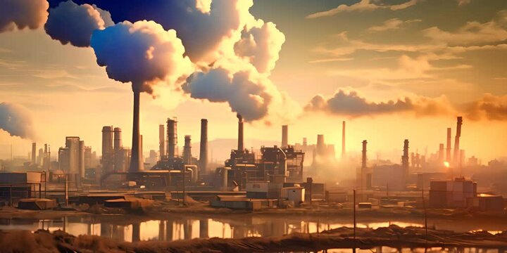 Industrial factory pollution, smokestack exhaust gases 4K Video
