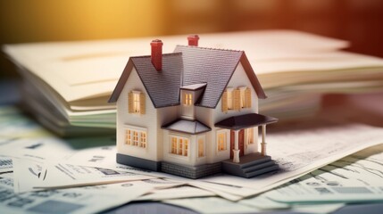 House model on money background, real estate and mortgage concept