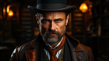 A gentleman with a beard and a stylish hat, whose look reflects deep features of character and exp