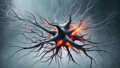Neuron cells system disease - neuron cells view interconnected neurons synapses. Synapse. Healthcare concept. Glowing neurons signals.