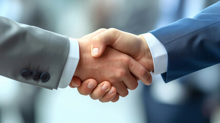 Handshake. Close-up of a firm handshake between business professionals, symbolizing partnership and agreement in a corporate setting.