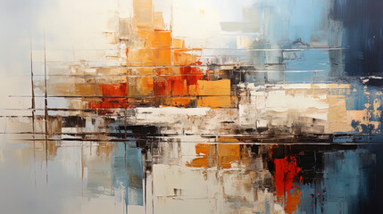 A photograph of abstract art, where multi layer paints and textures form a complex visual landsca