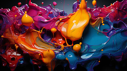 A photograph of an abstract picture where drops of paint on canvas create associations with rain a