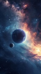 Vertical background with space and planets. Ideal for creating stories on social networks.