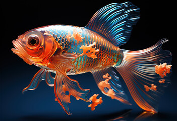 Fototapeta premium Goldfish, transparent body, dark background