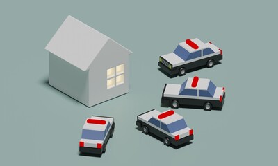 住宅を包囲するパトカー