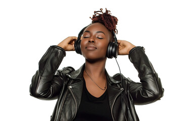 Woman Lost in Music on Transparent Background, PNG