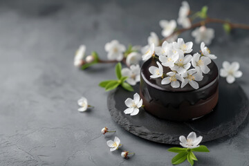 Obraz na płótnie Canvas Chocolate Cake With White Flowers