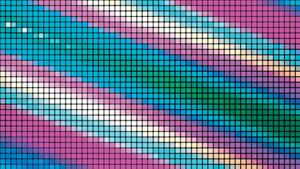 Multicolored mosaic background in technology concept. Abstract rainbow LED squares. Technology digital square color background. Colored pixel grid background. Vector illustration