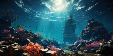 Magic underwater: Bright colors of the seabed create a mystical picture of the underwater wor - obrazy, fototapety, plakaty
