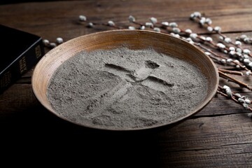 Cross crucifix made of ash, christian religion.