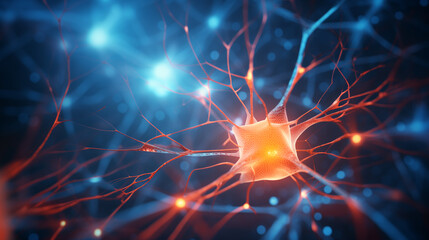 information travelling through the network of glowing neurons, brains science background wallpaper, neurons network