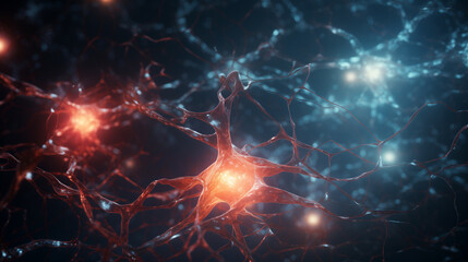 information travelling through the network of glowing neurons, brains science background wallpaper, neurons network