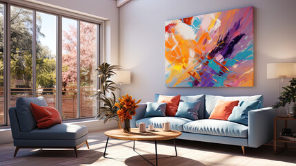 Photo of abstract painting, where light and color create the impression of a luminous inner w