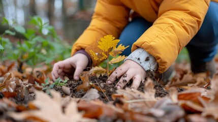 Exploring Biology with Autumn Gardening - Engaging Hands-On Learning, child, outdoor gardening, biology education, hands-on experience, autumn flora, educational activity, fall hues