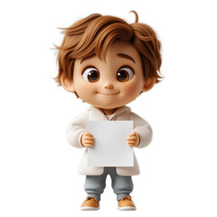 3d cute little boy using white apparel with white isolated background