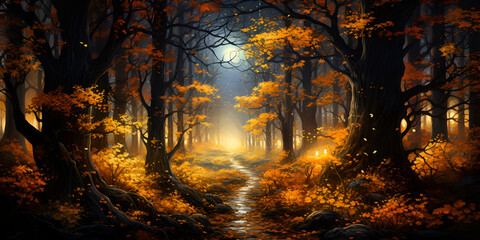 Enchanted Trails.Exploring Autumn's Magical Forest Paths