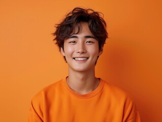 happy smiling asian man in a professional studio background