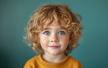 happy smiling caucasian kid portrait, professional studio background