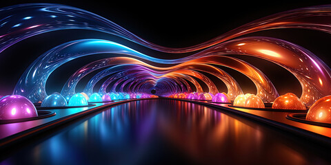 The neon arch leading to the unknown cosmic chaos, where colors and light create a cosmic atmosphe