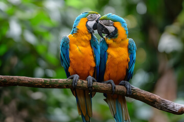 Two Sweet Parrots in Nature's Embrace