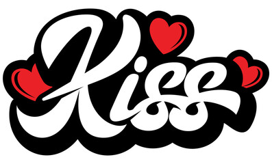 Calligraphic inscription kiss with heart. Vector image as a template for design
