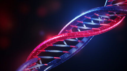 red and blue glowing double helix DNA, medical science background or wallpaper, Genetic engineering concept