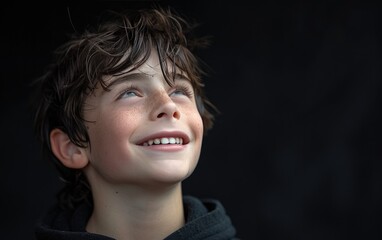 happy smiling caucasian kid portrait, professional studio background