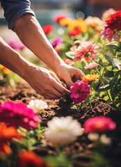 person holding flowers in a garden