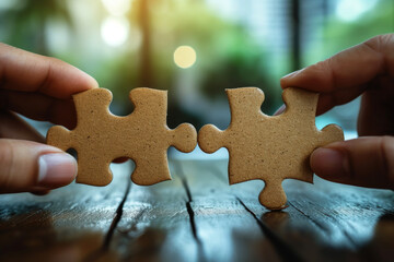 Hands Holding Jigsaw Puzzle Fragment