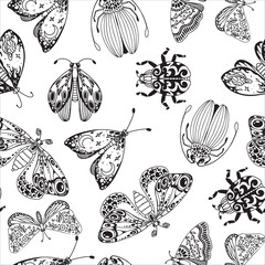 Butterfly moth pattern. Seamless vector. Heavenly magic abstract mystical design. Gothic drawing. black and white vector drawing, shit. Coloring book