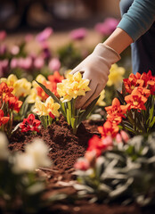 person holding flowers in garden