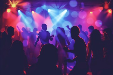 Fototapeta na wymiar silhouette crowd of people dancing in the nightclub