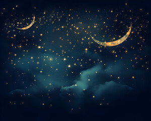Obraz na płótnie Canvas Night sky background with crescent moon and stars. illustration.