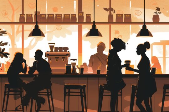 silhouettes of people drinking in a lounge