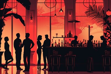 silhouettes of people drinking in a lounge